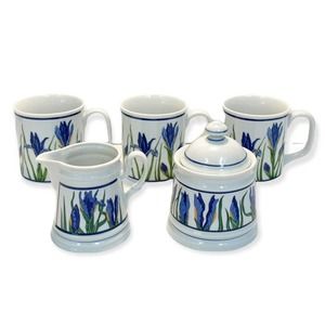 CURZON Dutch Iris Retired Set of 3 Coffee Mugs & Sugar & Creamer Made In Holland